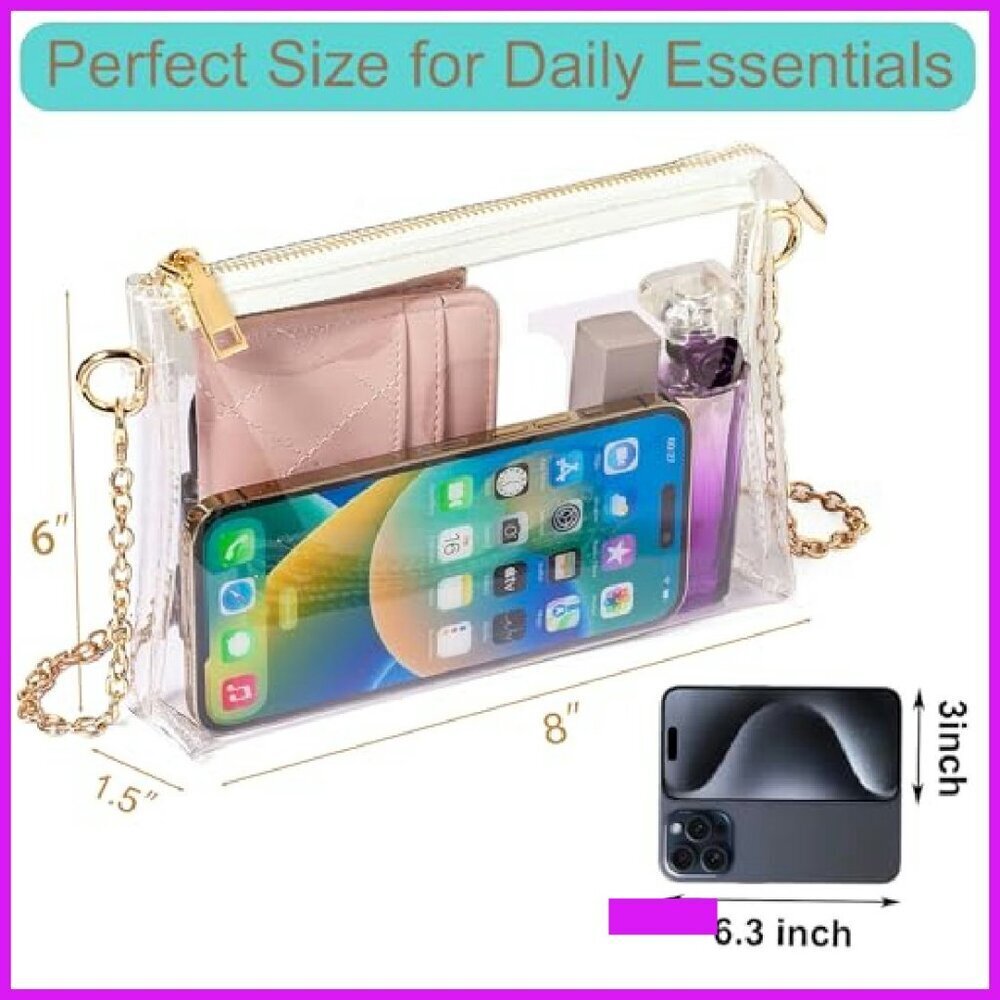 Clear Crossbody Bag Stadium Approved PVC Transparent Chic Minimal Concert - Picture 4 of 7